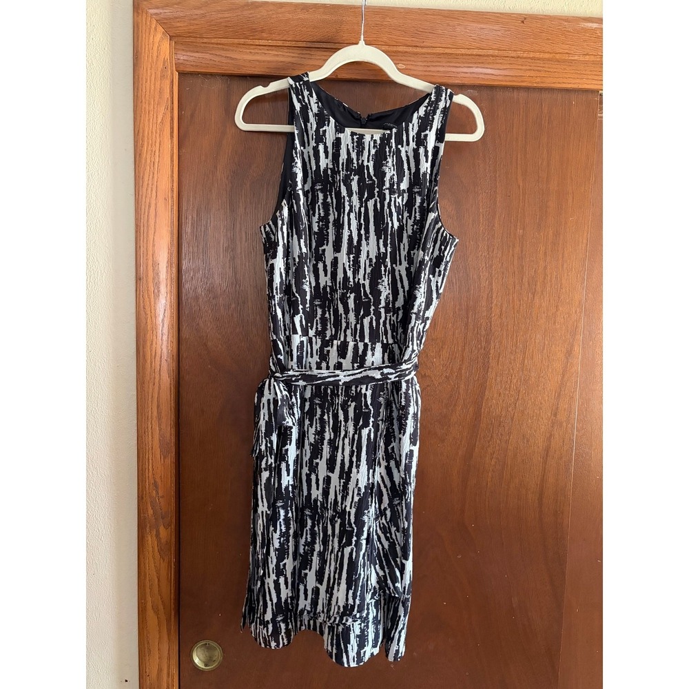 Ann Taylor 100% Silk Abstract Print Sleeveless Belted Shift Dress Womens 8